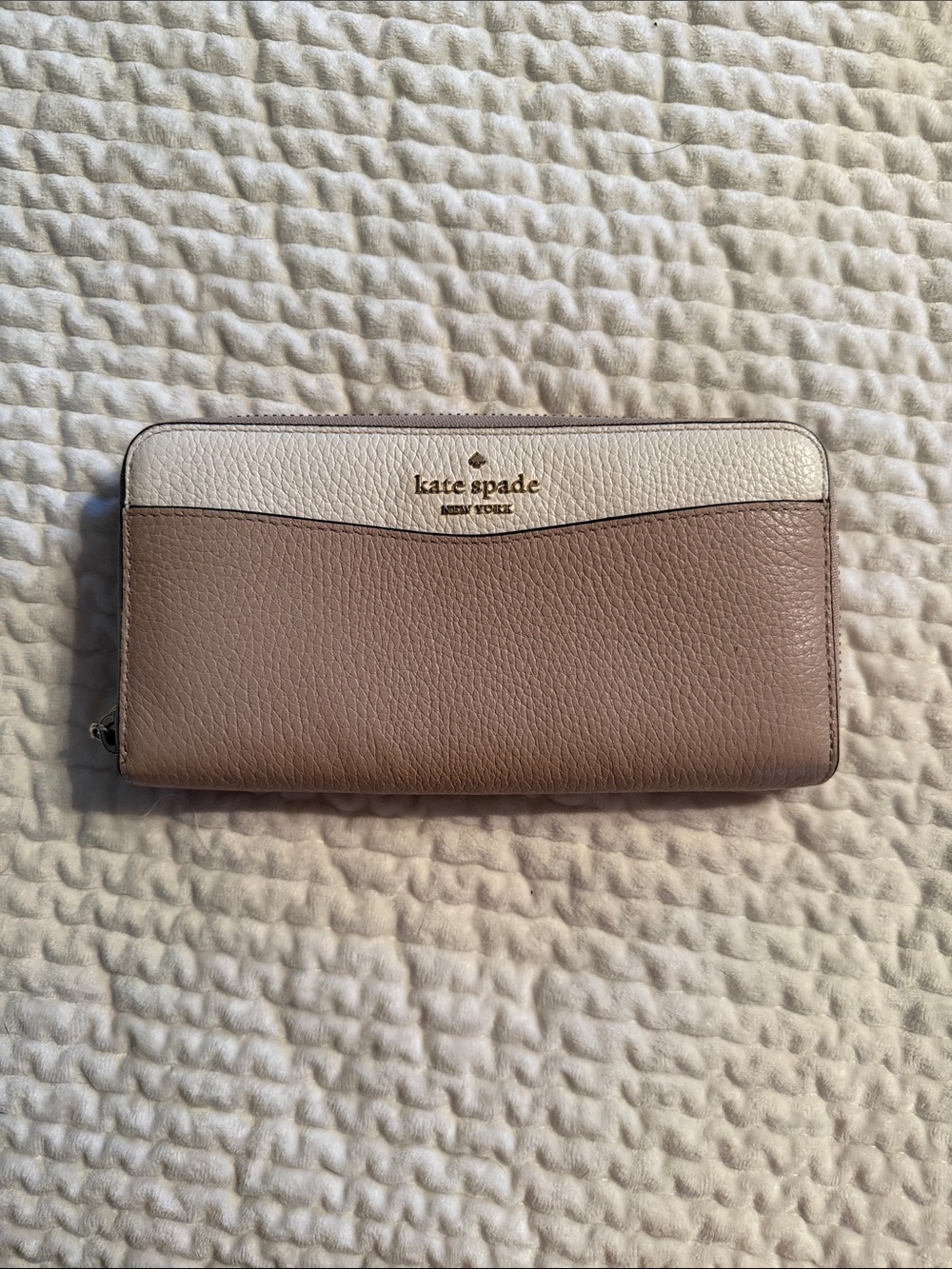 kate spade Taupe and Cream Leather Zip Wallet